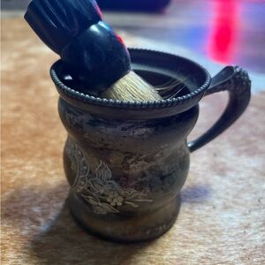Vintage Silver Plated Shaving Mug with Brush